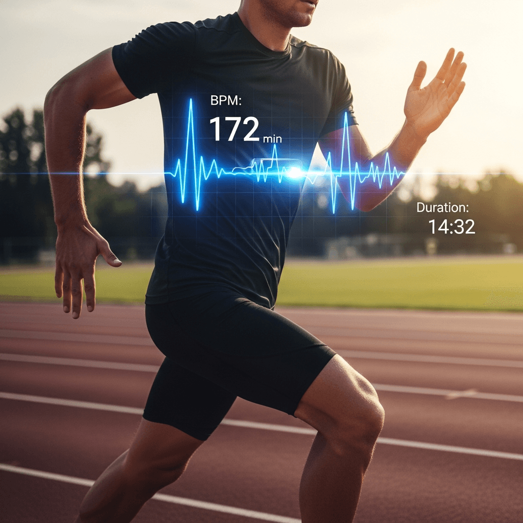 Runner on track with heart rate data visualization